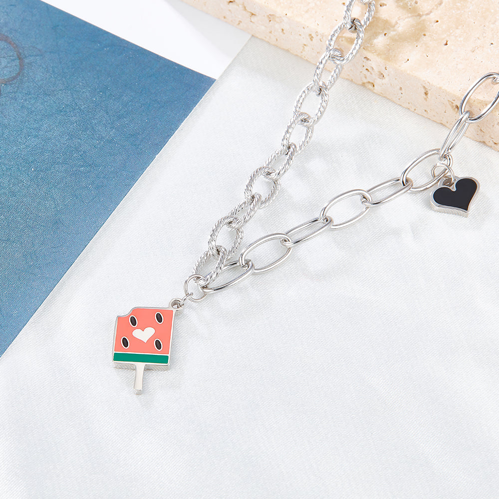 Popsicle Mixed Color With Black Heart-shaped Enamel Girls Kids Jewelry Necklace