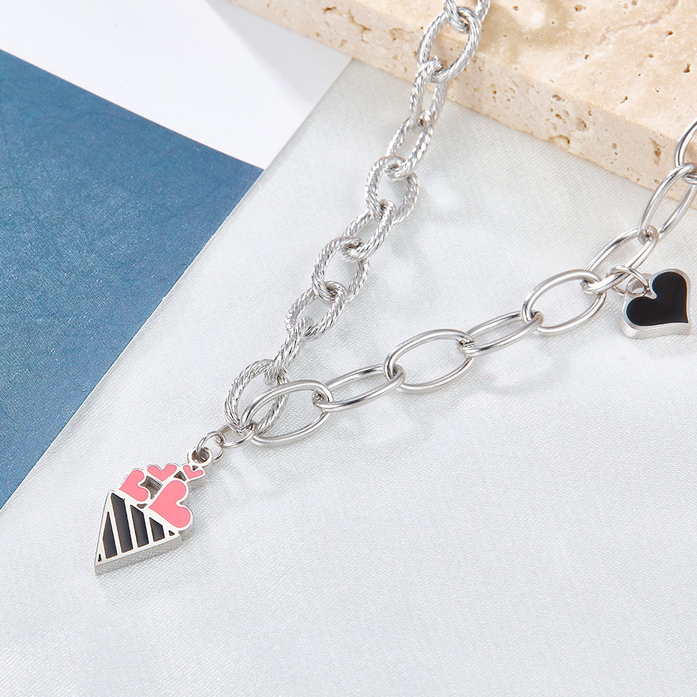 Ice Cream Cone Mixed Color Black Heart-shaped Enamel Girls Kids Jewelry Necklace
