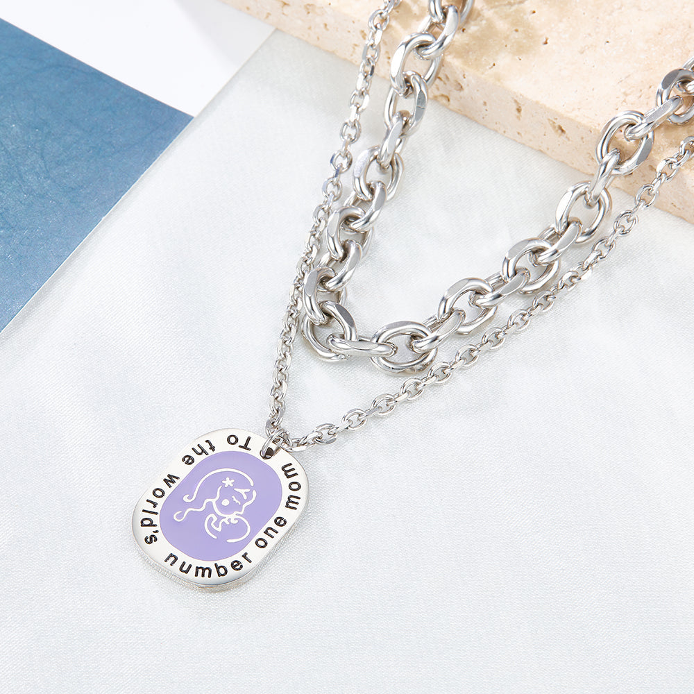 Oval Accessory With Purple Mother-baby Double Chain Enamel Girls Kids Jewelry Necklace