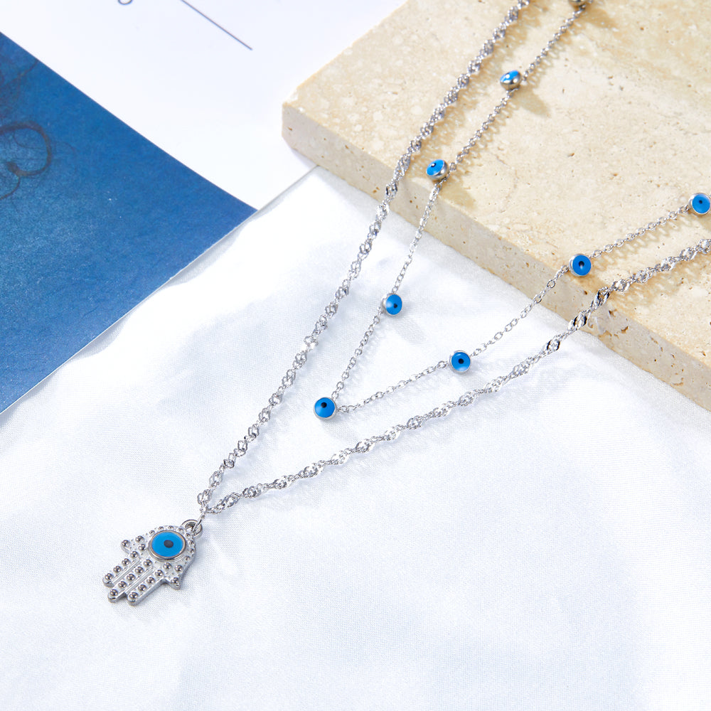 Blue Eyeball Palm Accessory+11 Blue Eyeballs with Chain Double Chain Necklace