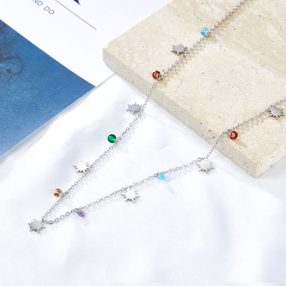 7 Lucky Star Accessories + 8 Mixed Color Diamonds Necklace