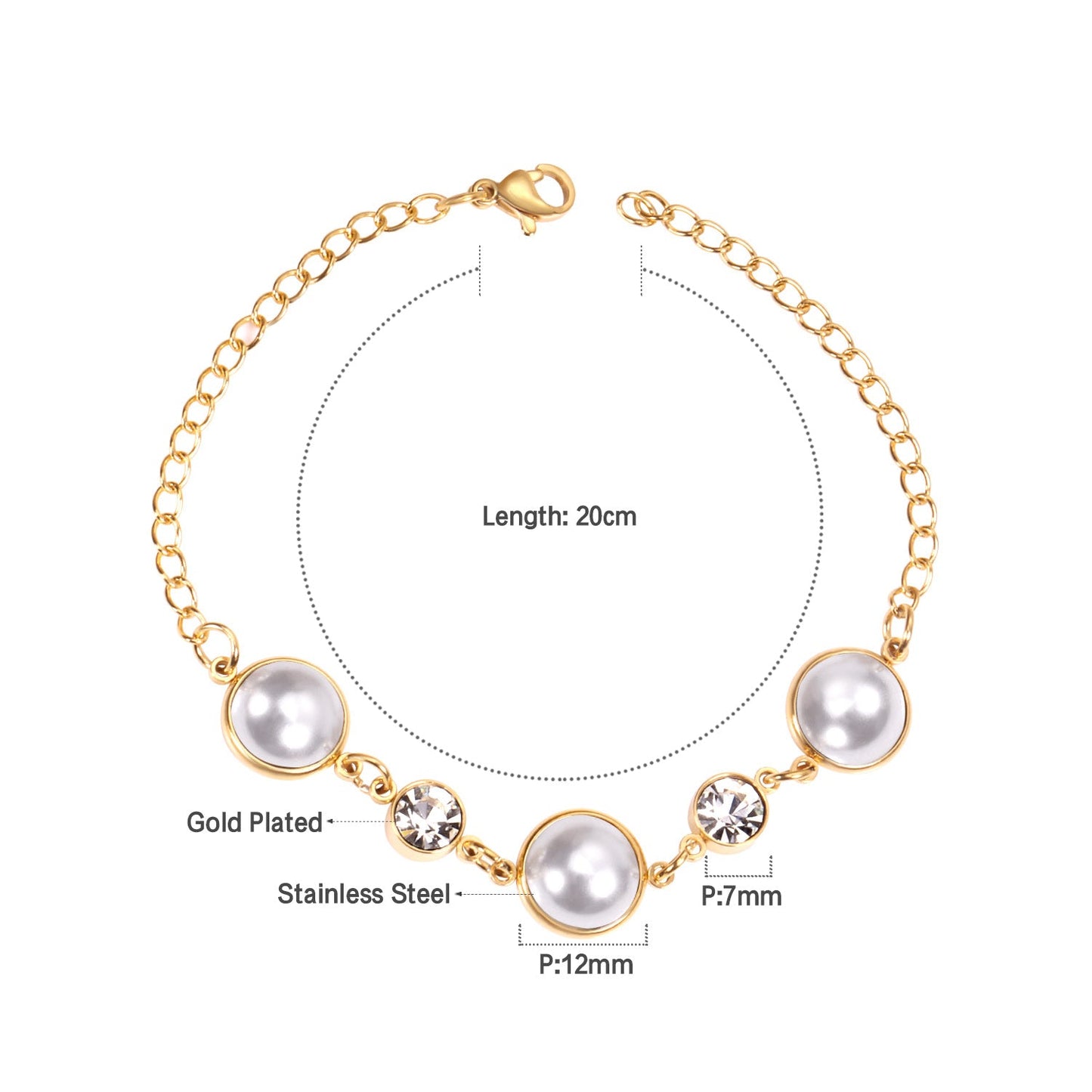 Golden White Pearls with Diamonds Bracelet 20cm