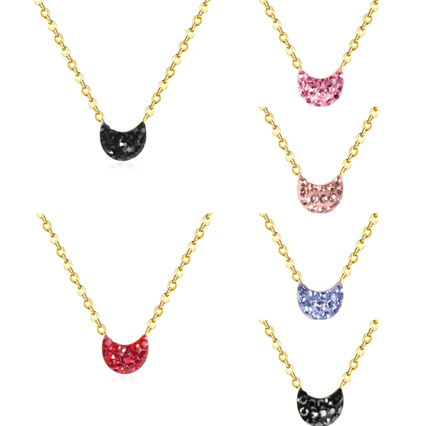 Multiple Colors Moon Shaped Dip Black Black Mineral Red Pink Champagne Dark Blue White Clay Necklace