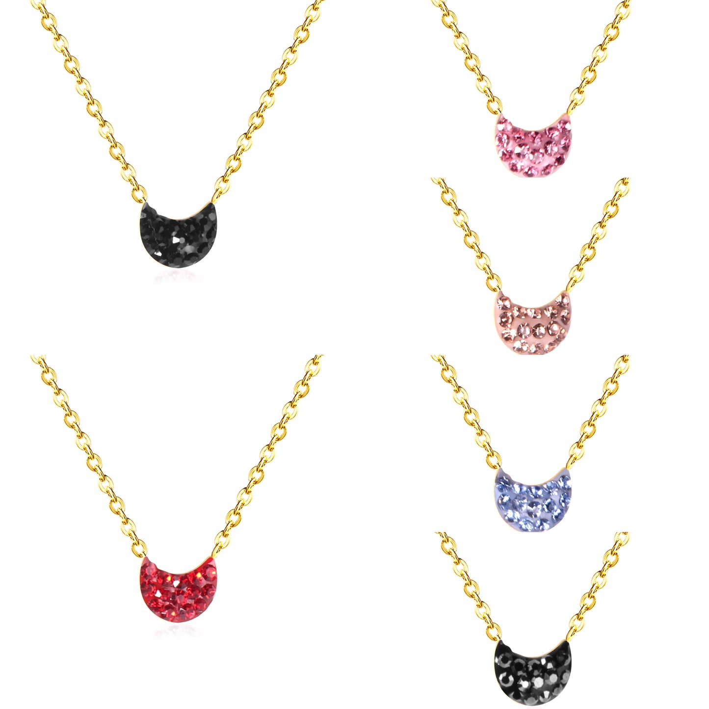 Multiple Colors Moon Shaped Dip Black Black Mineral Red Pink Champagne Dark Blue White Clay Necklace