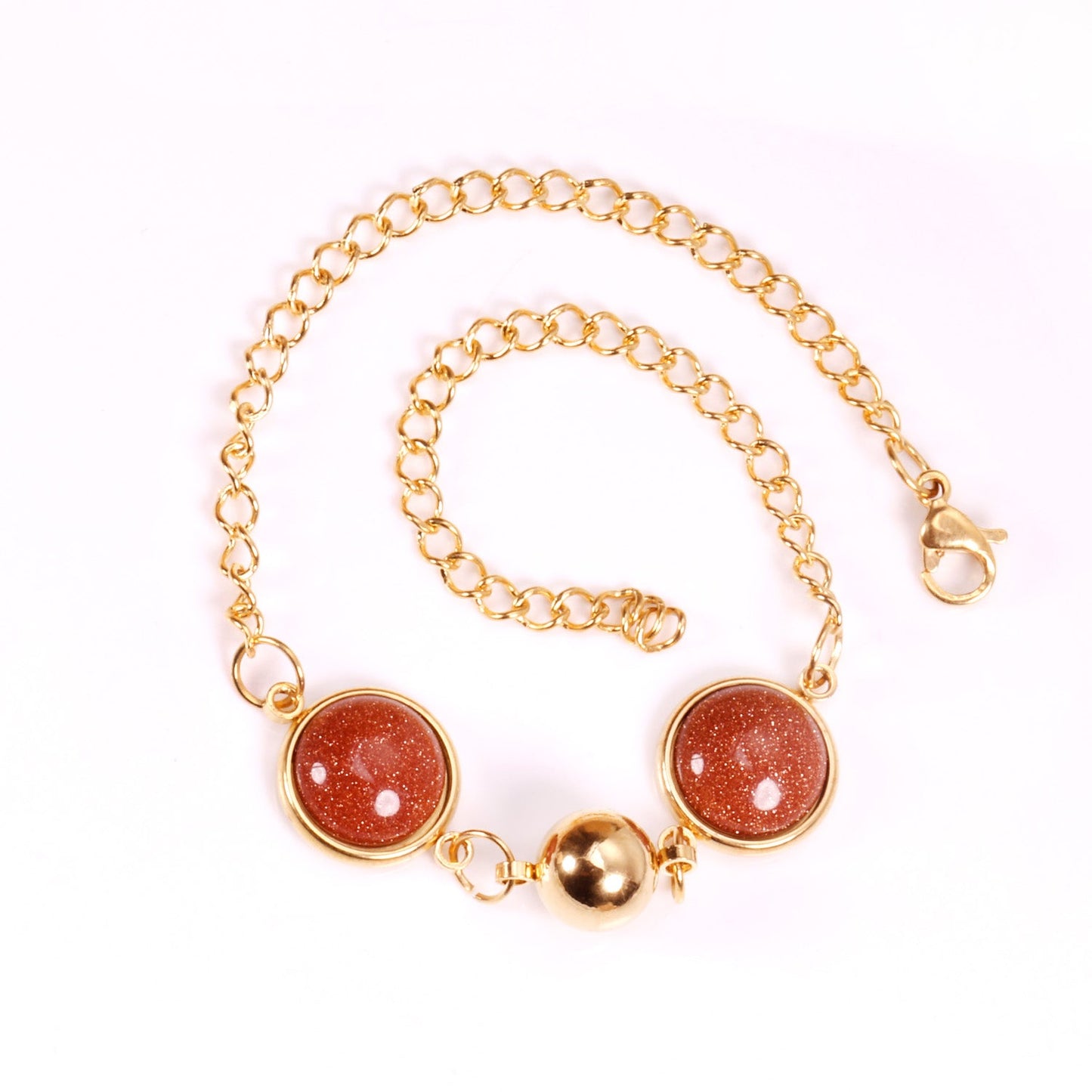 Golden Deep Red Chrysoberyl Bracelet with Steel Beads 20cm