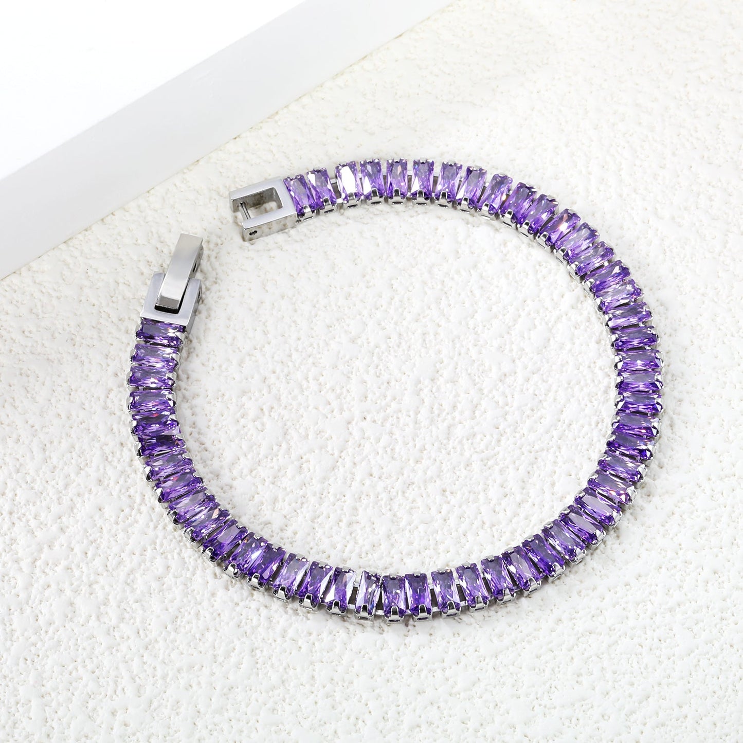 5.6*2.5mm rectangle white/black/purple/blue/pink diamonds clasp bracelet 18cm steel & gold color