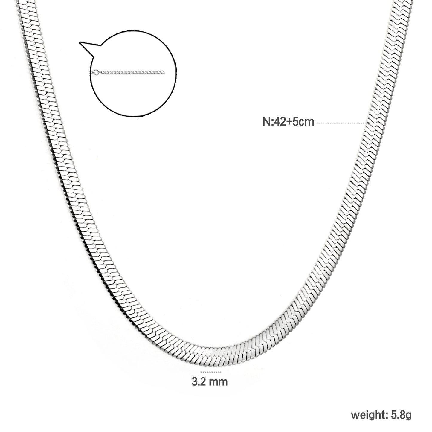 3.2mm Stainless Steel Necklace Snake 42+5cm Chain Wholesale Men Women Couple Jewelry Blade Chain