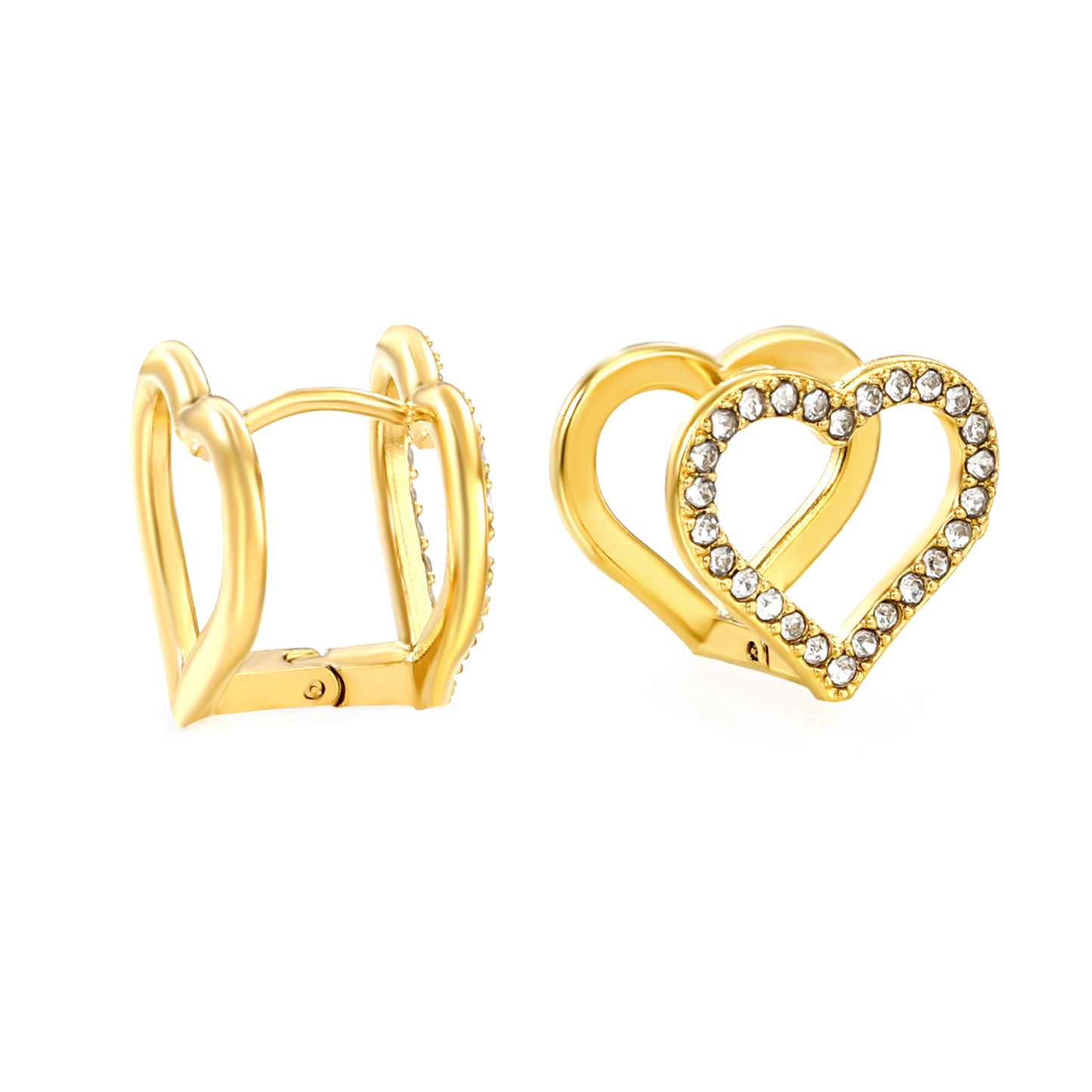 Stainless Steel 14.8*13.3mm Zircon Earrings Double Sided Geometric Heart Studs Fashion