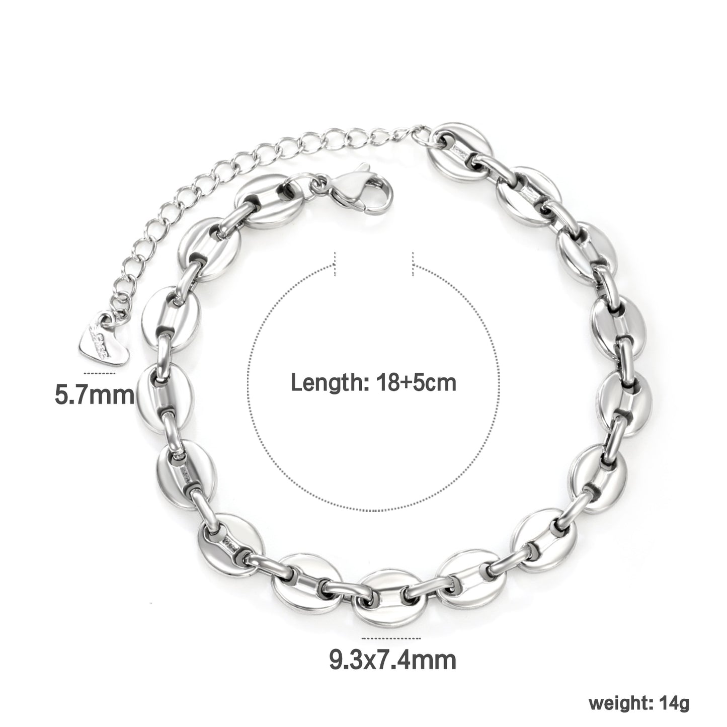 9.3*7.4mm Stainless Steel Silver Choker 18+5cm Chain Link Necklace Fashion Jewelry Classic Simple for Men Women Gift