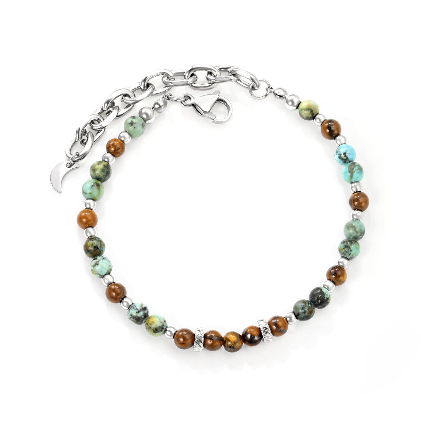 18+5cm Natural Stone Stainless Steel Bead Chain Bracelet Wholesale