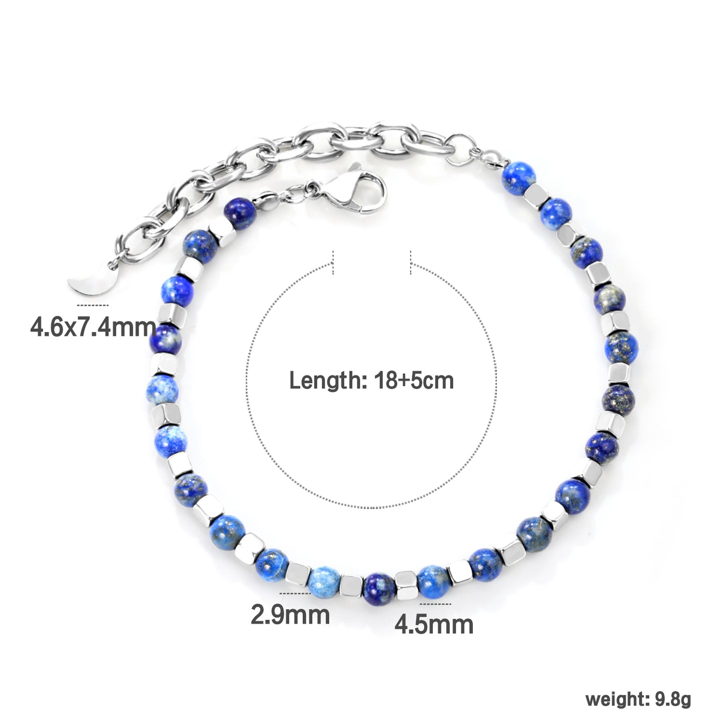 4.6*7.4mm Bracelet Natural Stones Stainless Steel Luxury 18+5cm Chain Fashion Women Wholesale