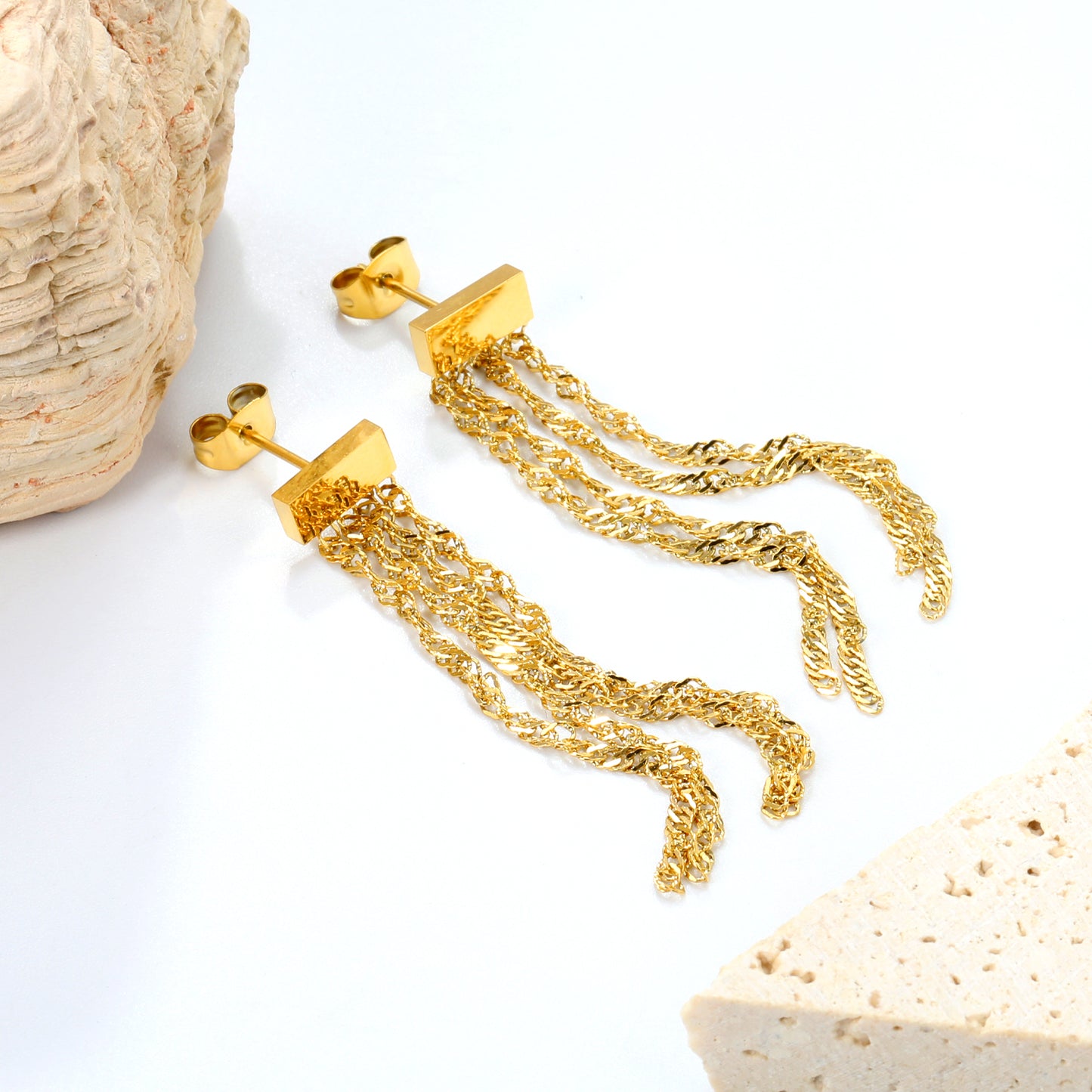 PVD 18K Gold 8.9*3.9mm Drop Earrings Fine Jewelry Fringe Fall Ear Jackets Fringe Tassel