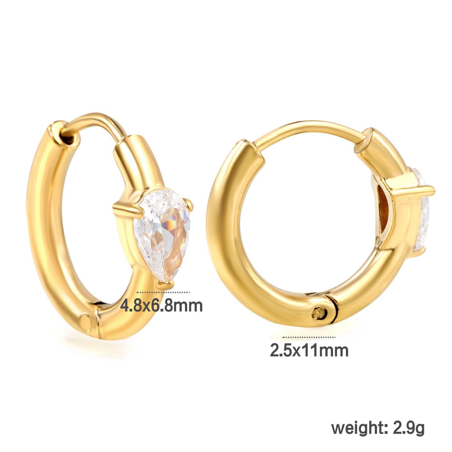 Wholesale Zircon Hoop Earrings – 18K Gold Plated Stainless Steel, Hypoallergenic Jewelry in Bulk