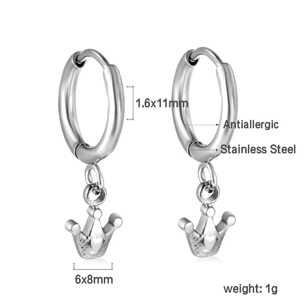 1.6x11mm circle with crown stud earrings