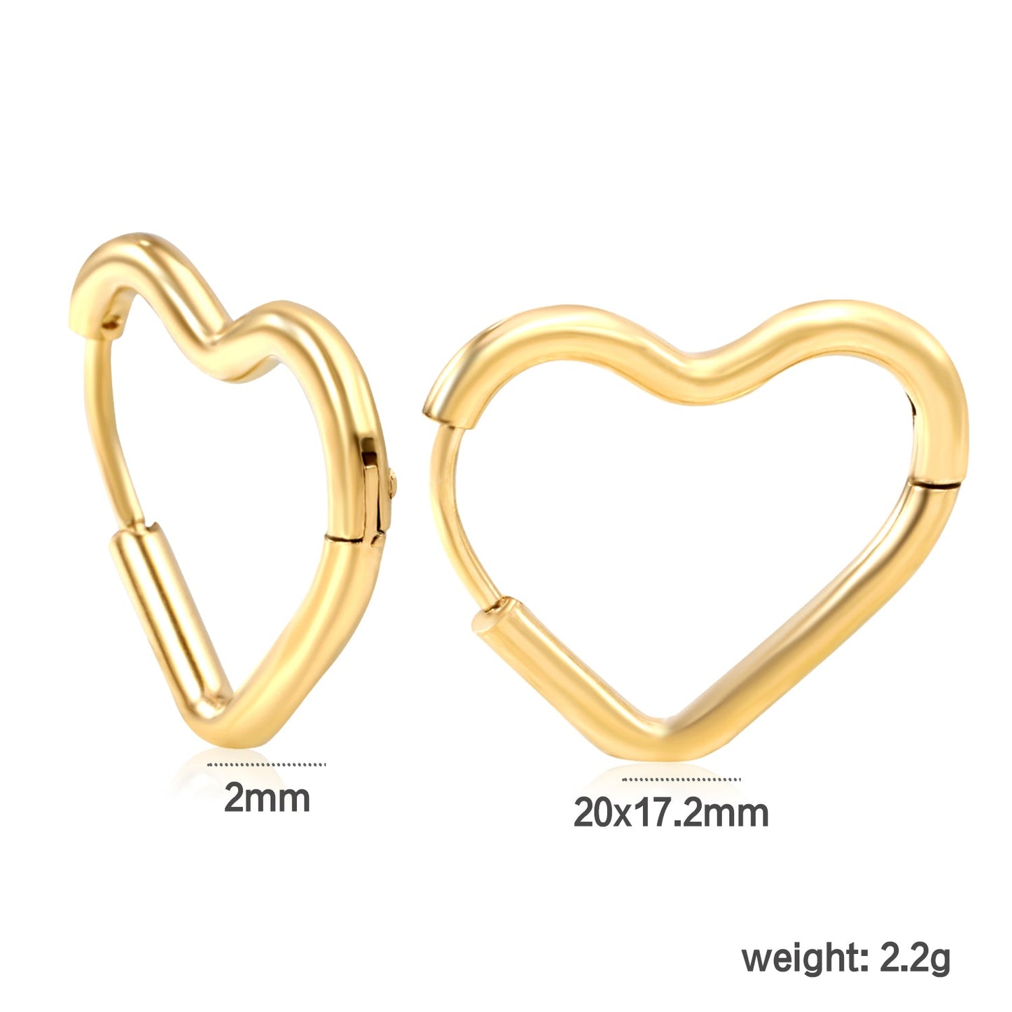 Heart-shaped loop ear wires 2*20*17.2mm steel color gold color