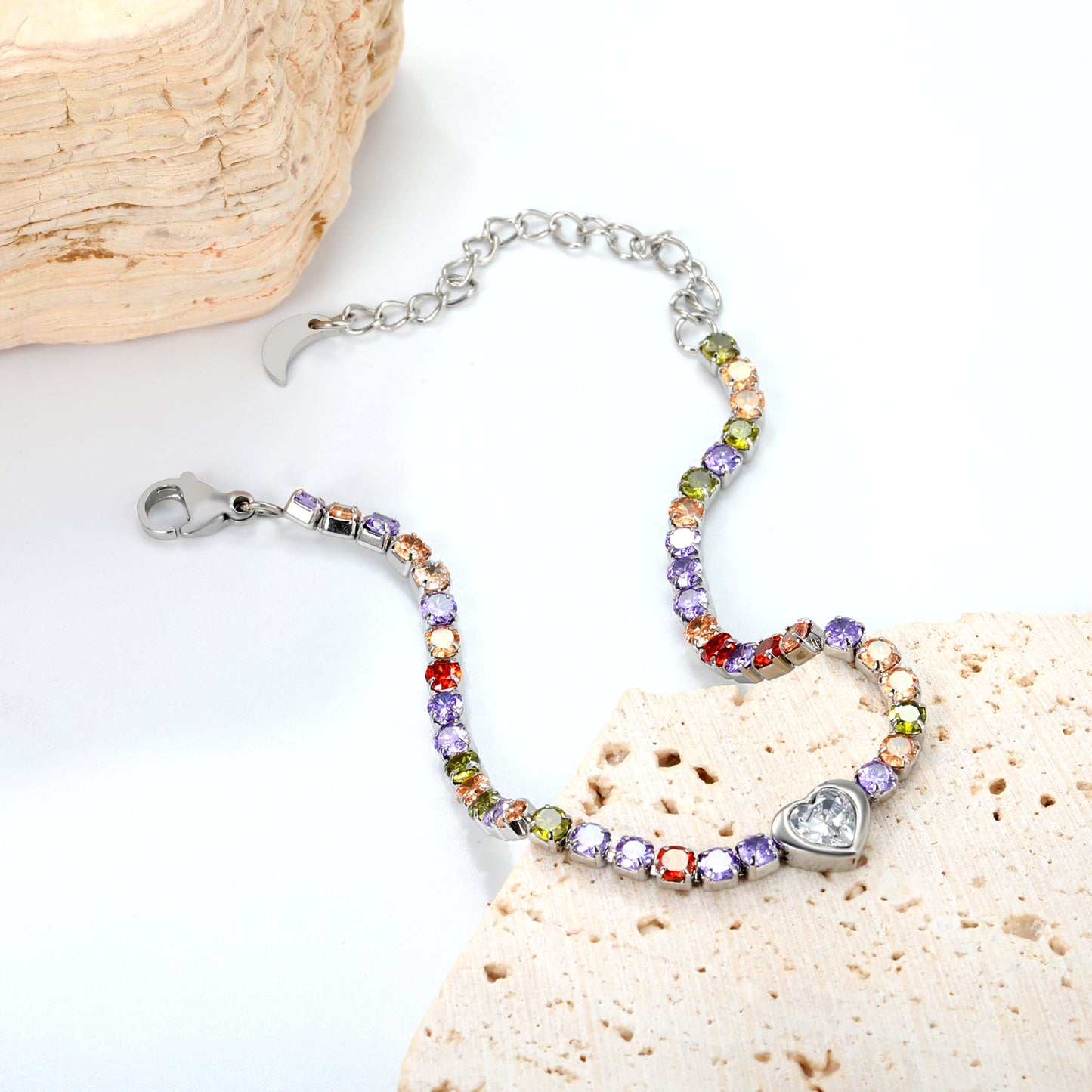 18+5cm Jewelry 7.9*7.1mm Love rainbow Zircon Bracelet Colored Zirconium Colored Treasure Bracelet
