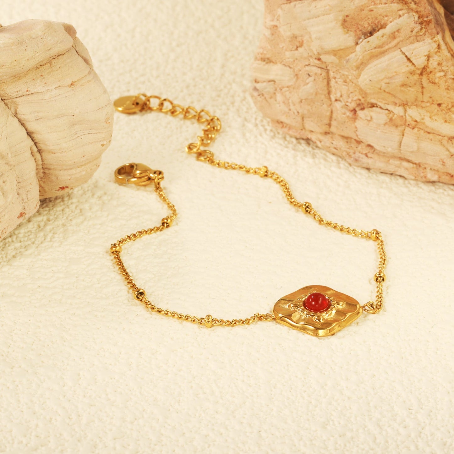 14*15.6mm rhombus with 4mm red stone bracelet 17+3cm gold color