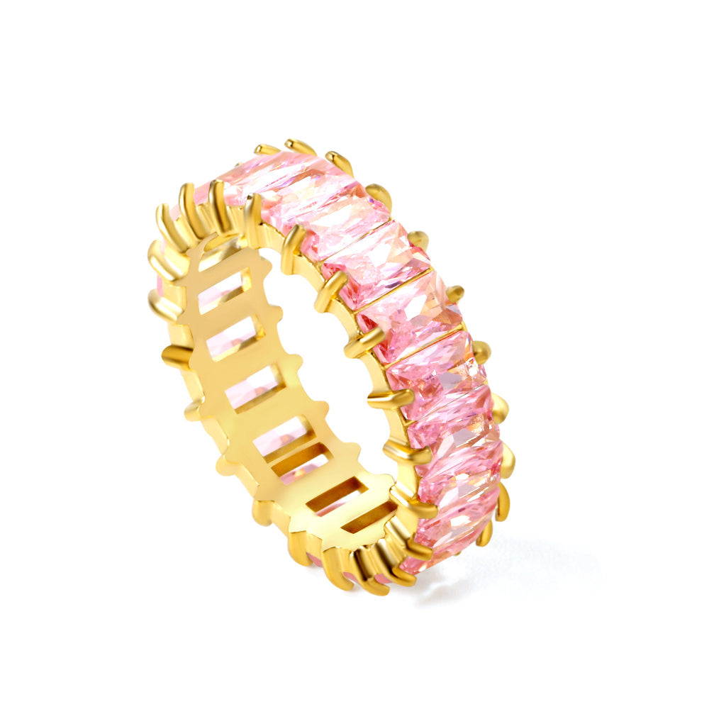 5*3mm rectangle purple/pink/mixed zirconia solitaire ring gold color