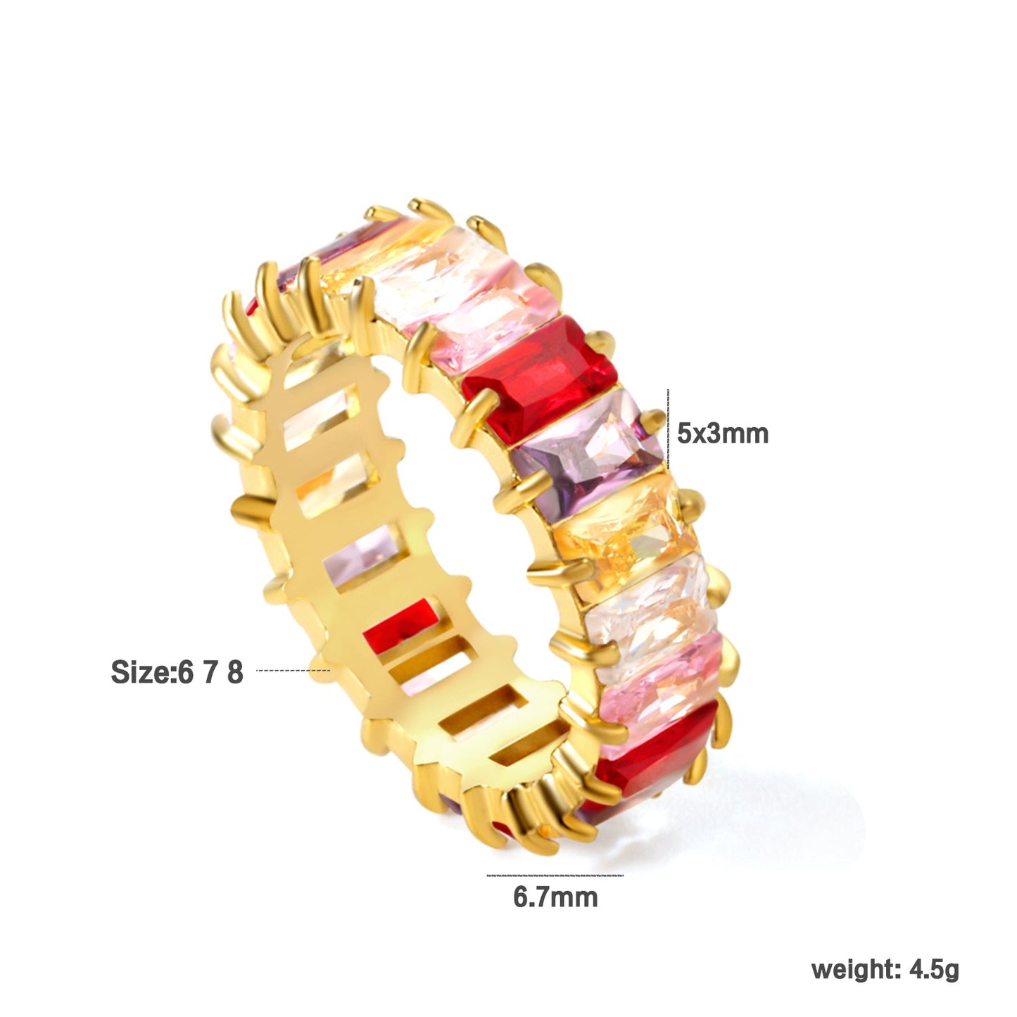 5*3mm rectangle purple/pink/mixed zirconia solitaire ring gold color