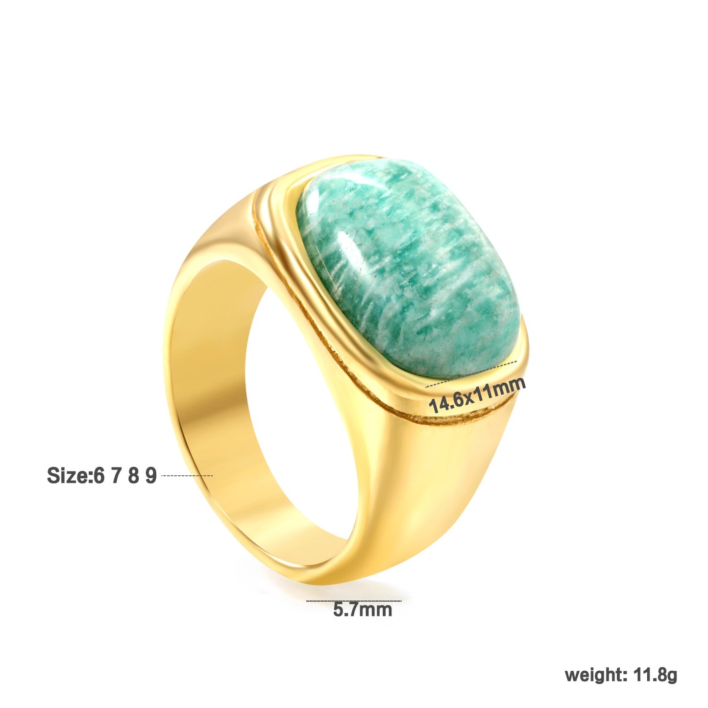 14.6*11mm Chrysocolla Solitaire Steel/Golden