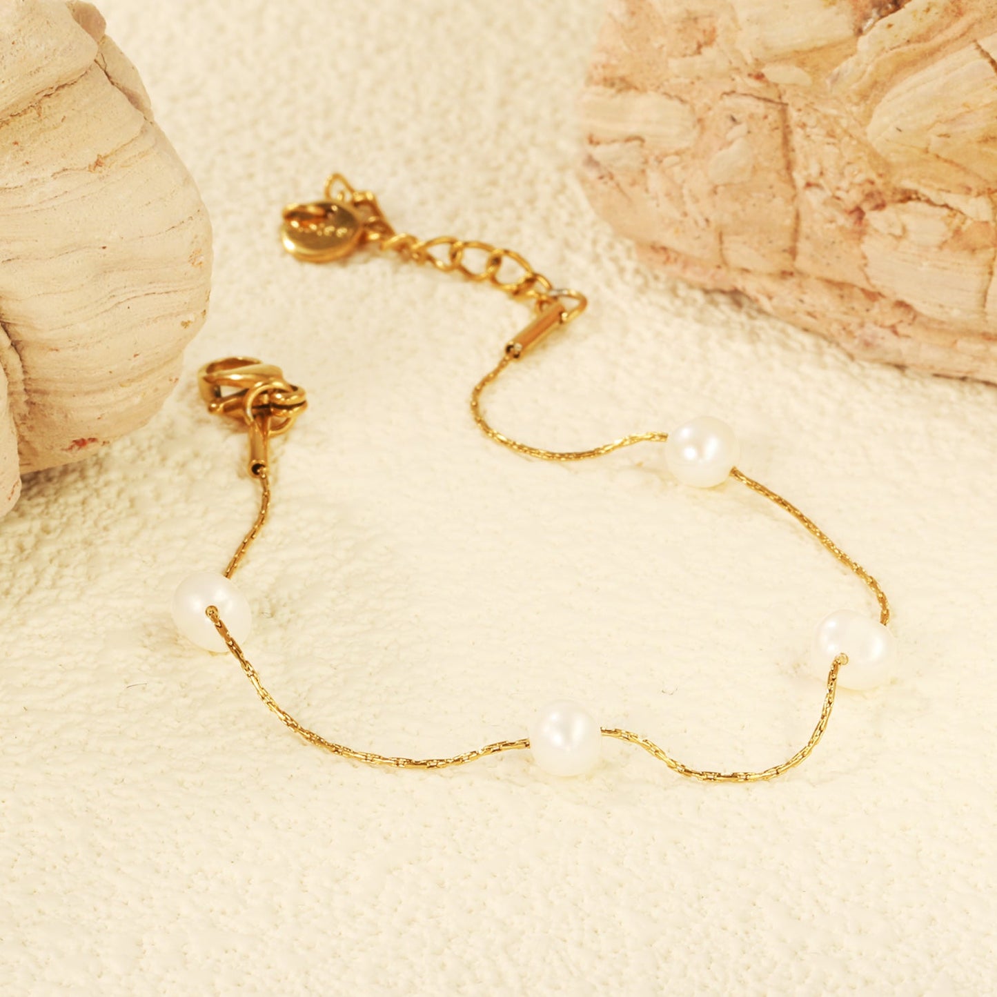 4pcs 5.8*4.6mm Freshwater Jane + Bead Chain Bracelet 17+3cm Golden