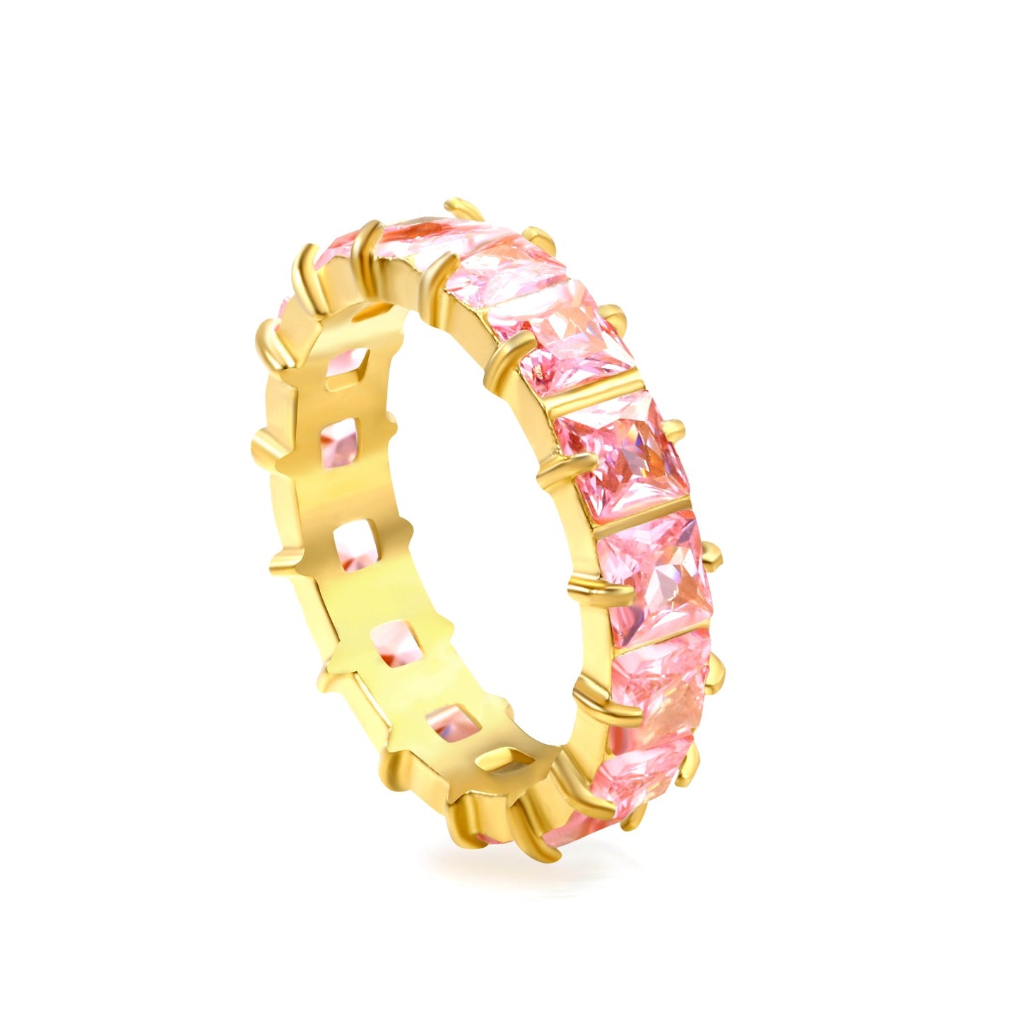 4mm square white/purple/red/pink zirconium solitaire ring gold color