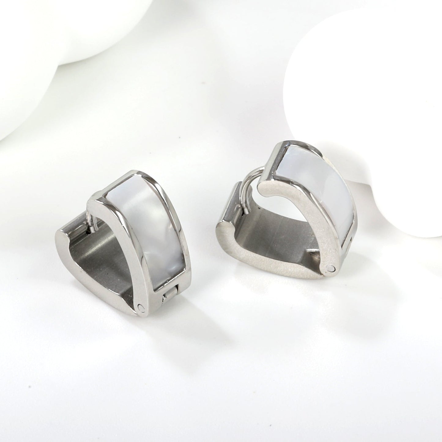 Heart shaped with white shell earrings 2.2*width 6.7*height 14mm steel color & gold color