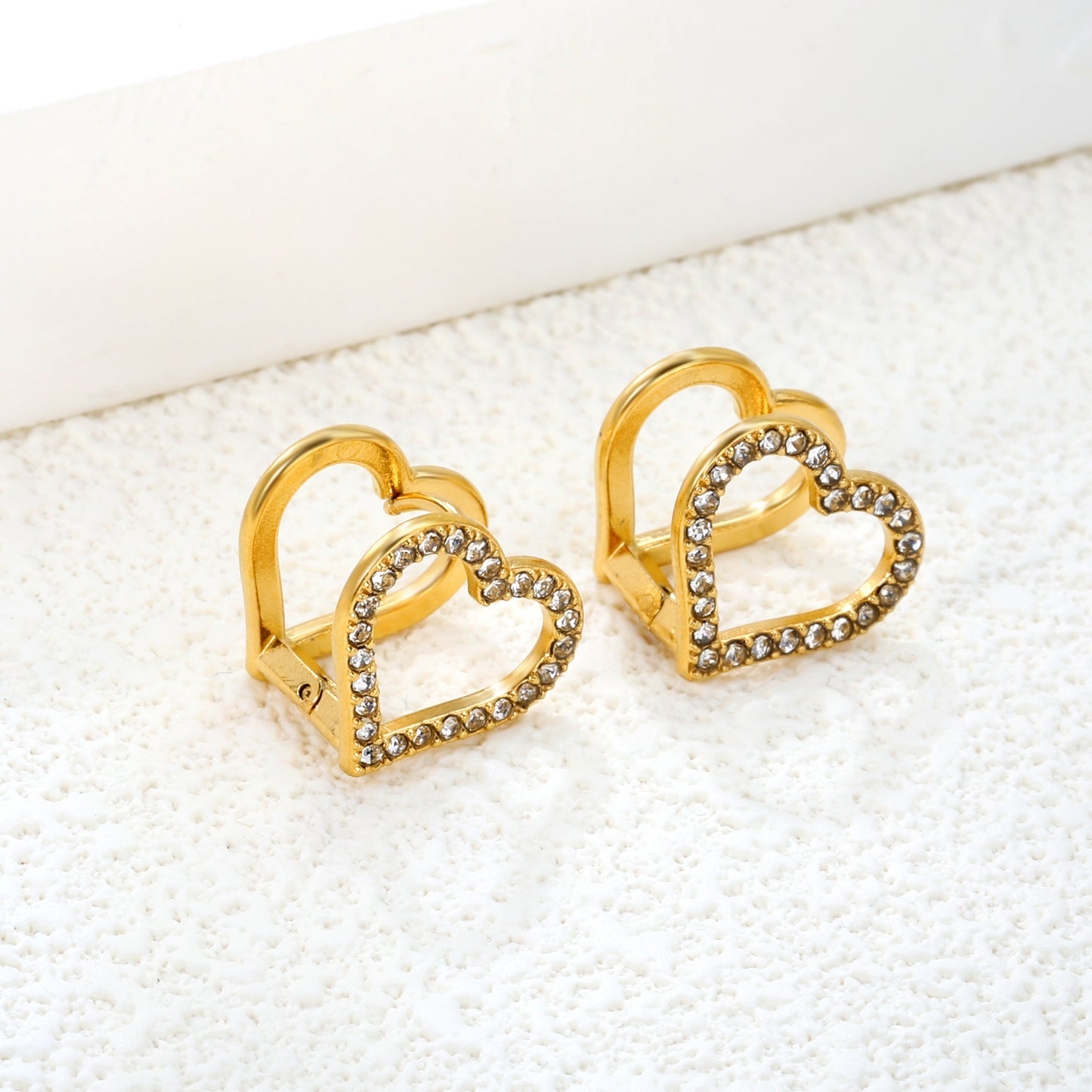 Stainless Steel 14.8*13.3mm Zircon Earrings Double Sided Geometric Heart Studs Fashion