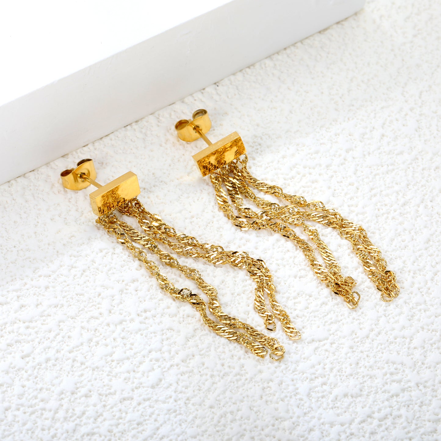 PVD 18K Gold 8.9*3.9mm Drop Earrings Fine Jewelry Fringe Fall Ear Jackets Fringe Tassel