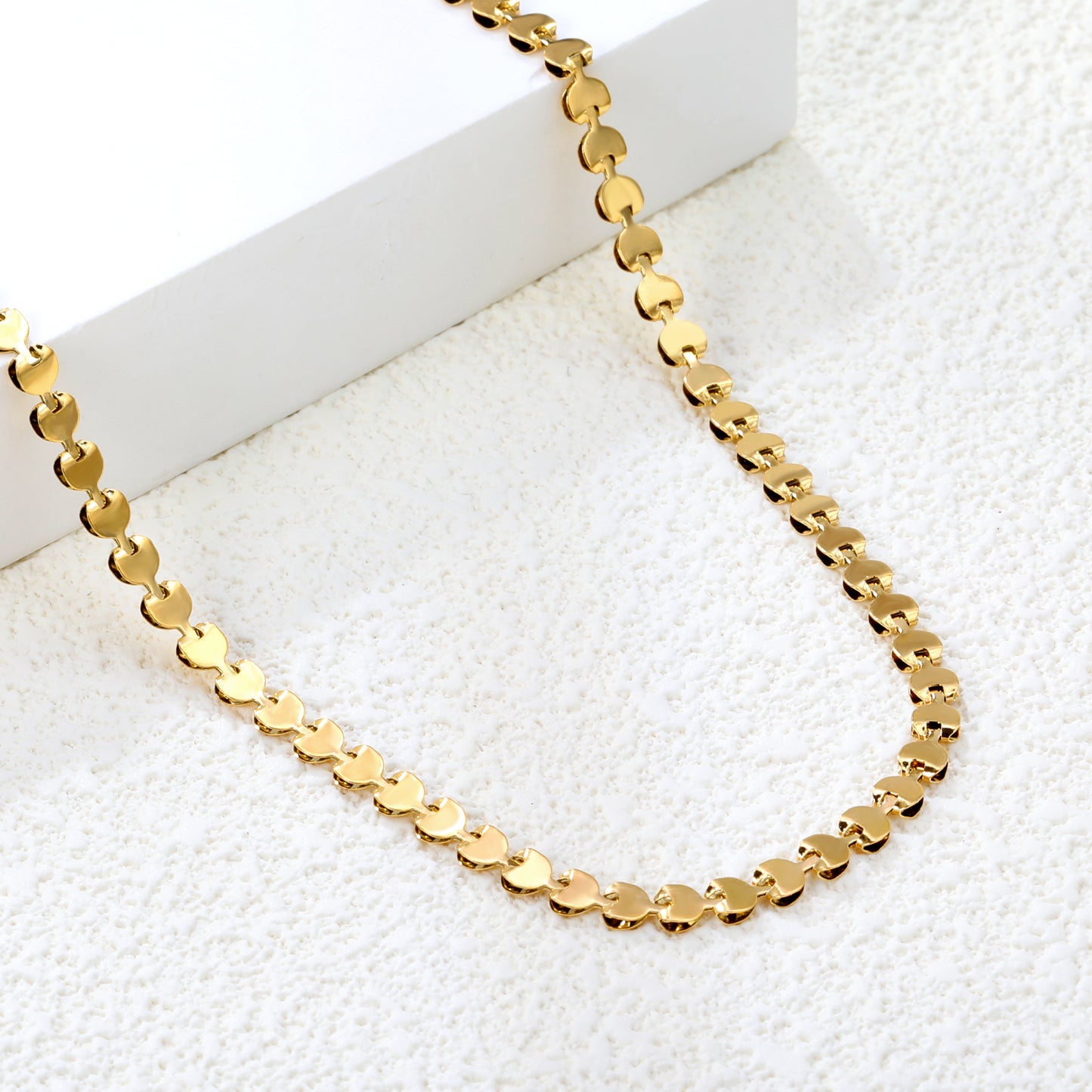 3.6*2.7mm 18k Gold Plated Stainless Steel Choker Simple Fish Bone 42+5cm Chain Necklace for Women Fashion Jewelry