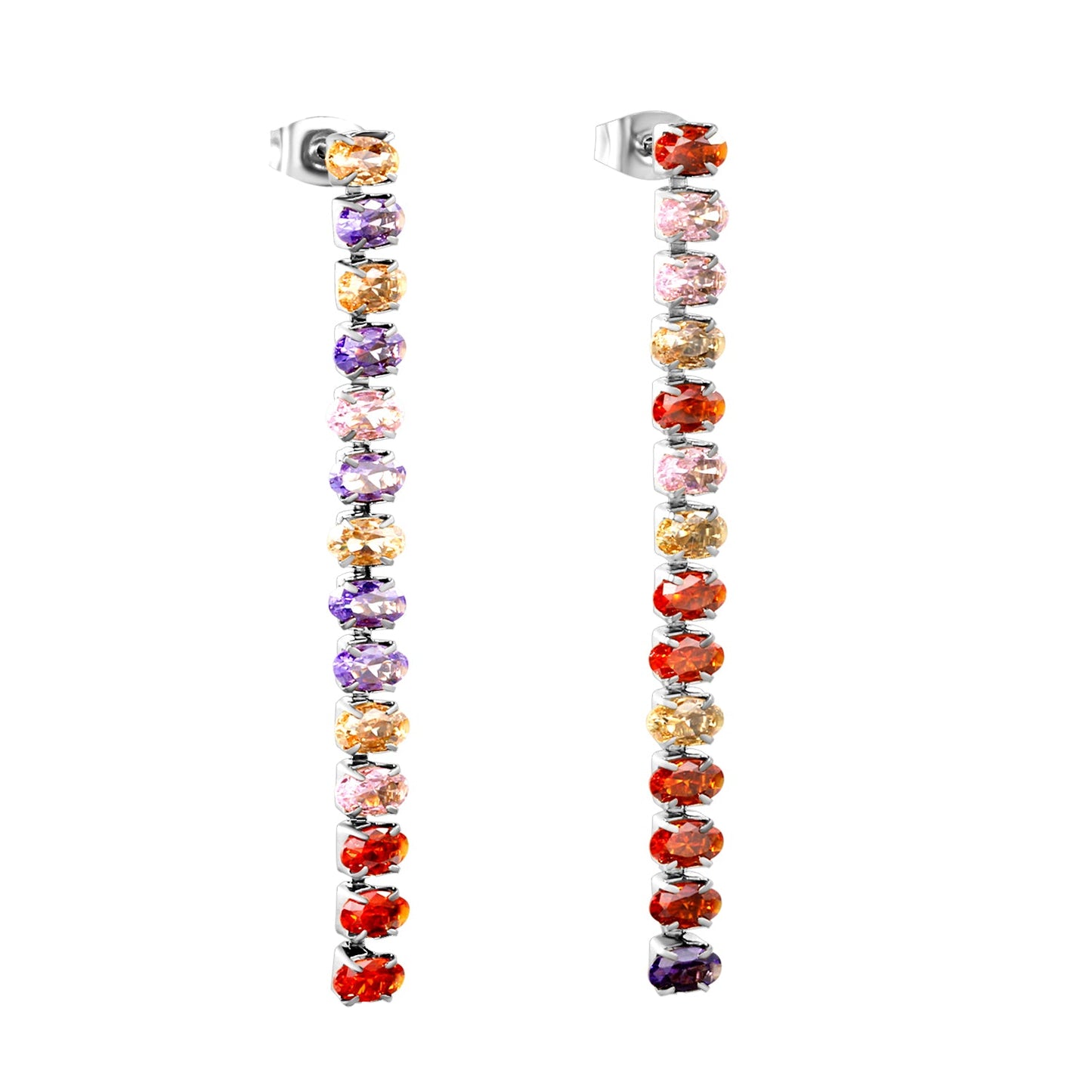 Earrings oval white diamonds Length 5.5cm Gold/Steel