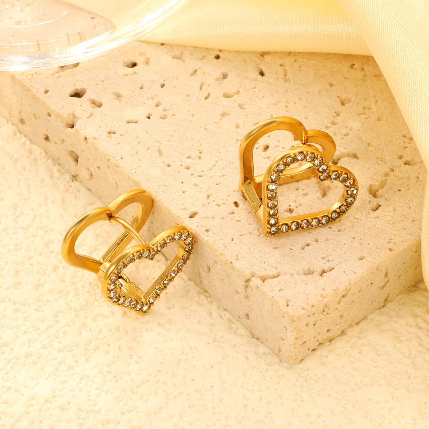 Stainless Steel 14.8*13.3mm Zircon Earrings Double Sided Geometric Heart Studs Fashion