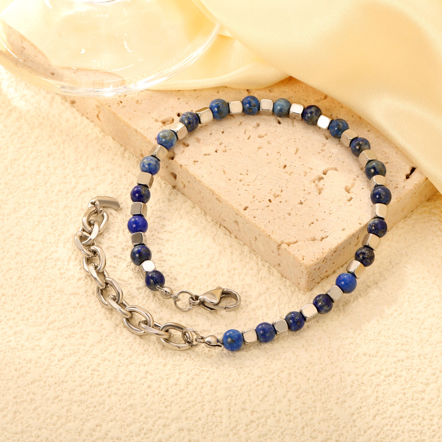 4.6*7.4mm Bracelet Natural Stones Stainless Steel Luxury 18+5cm Chain Fashion Women Wholesale