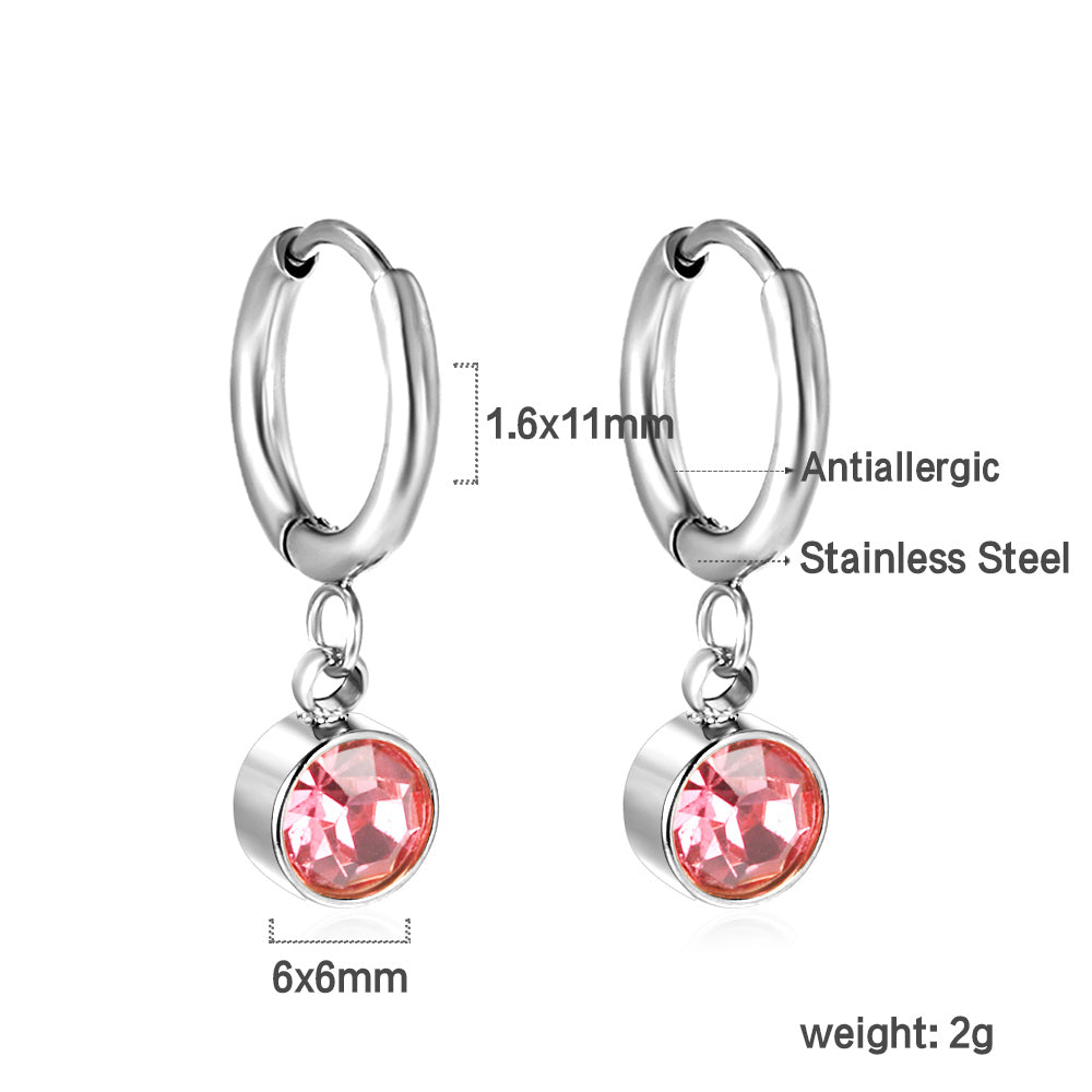 1.6x11mm circle with round rose red diamond stud earrings