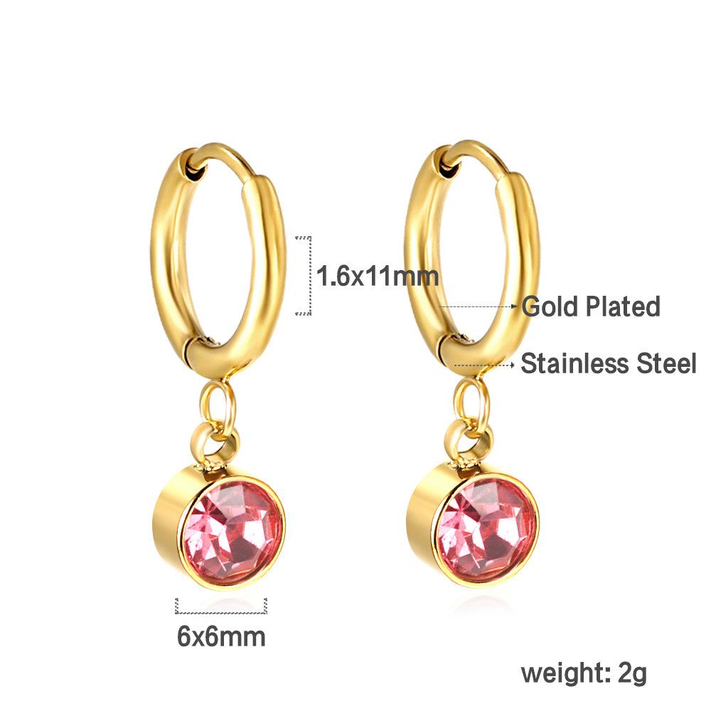 1.6x11mm circle with round rose red diamond stud earrings