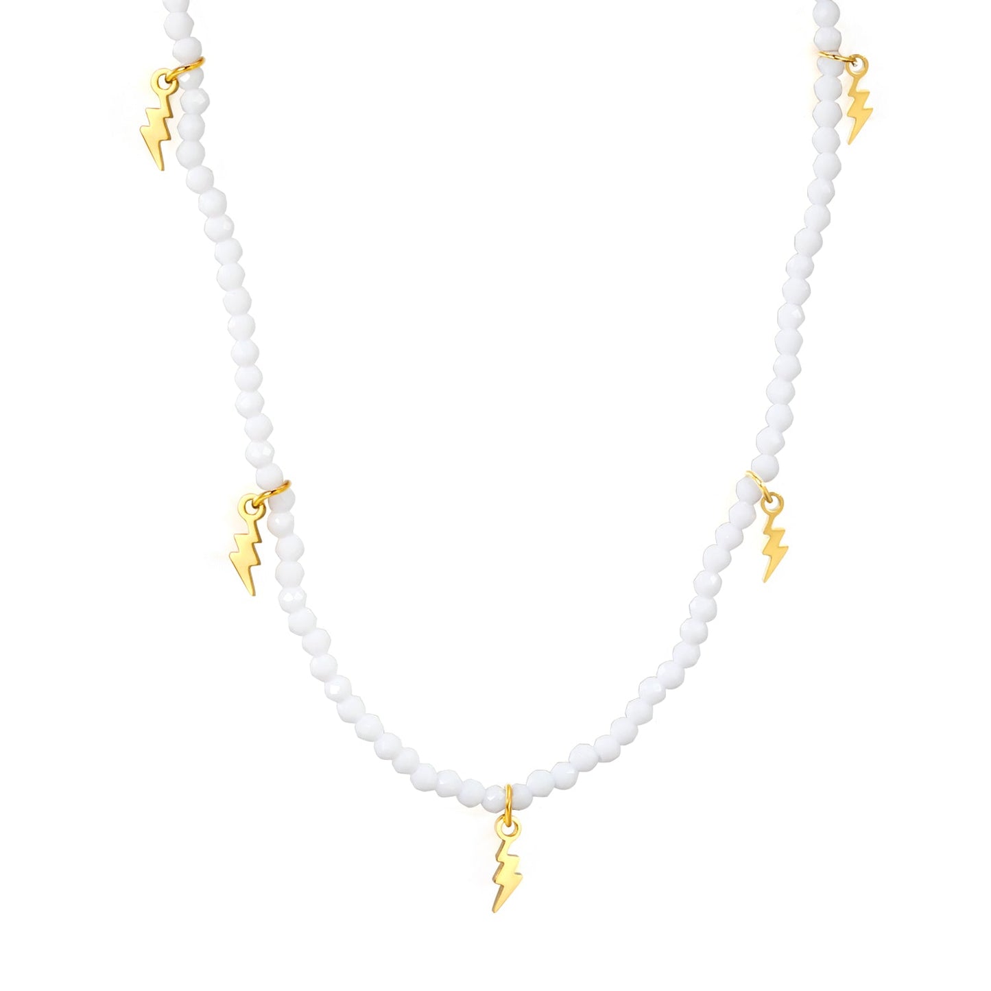 2*6.8mm lightning bolt accessories +2mm white/mineral black beads necklace 40+5cm+6mm round plate Gold color