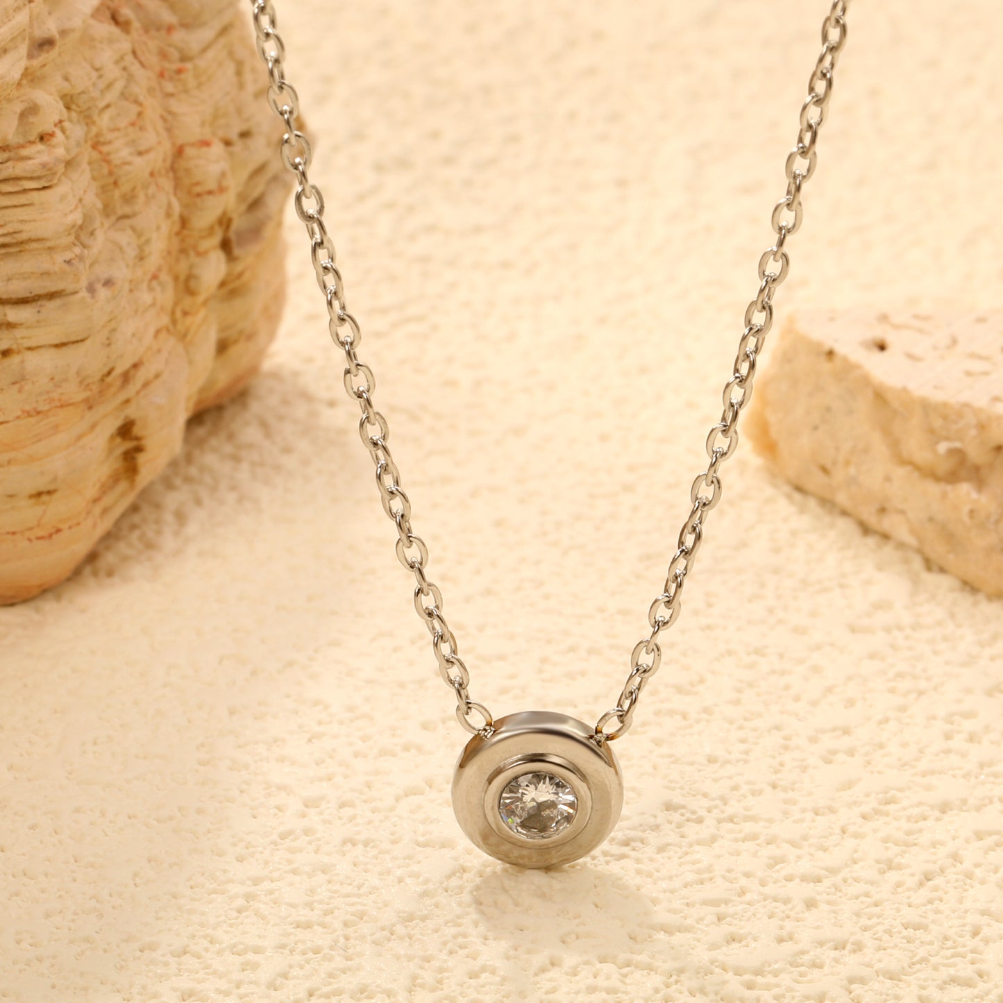 42+5cm Stainless Steel Necklace Gemstone Women Chain Pendant Gemstone Custom