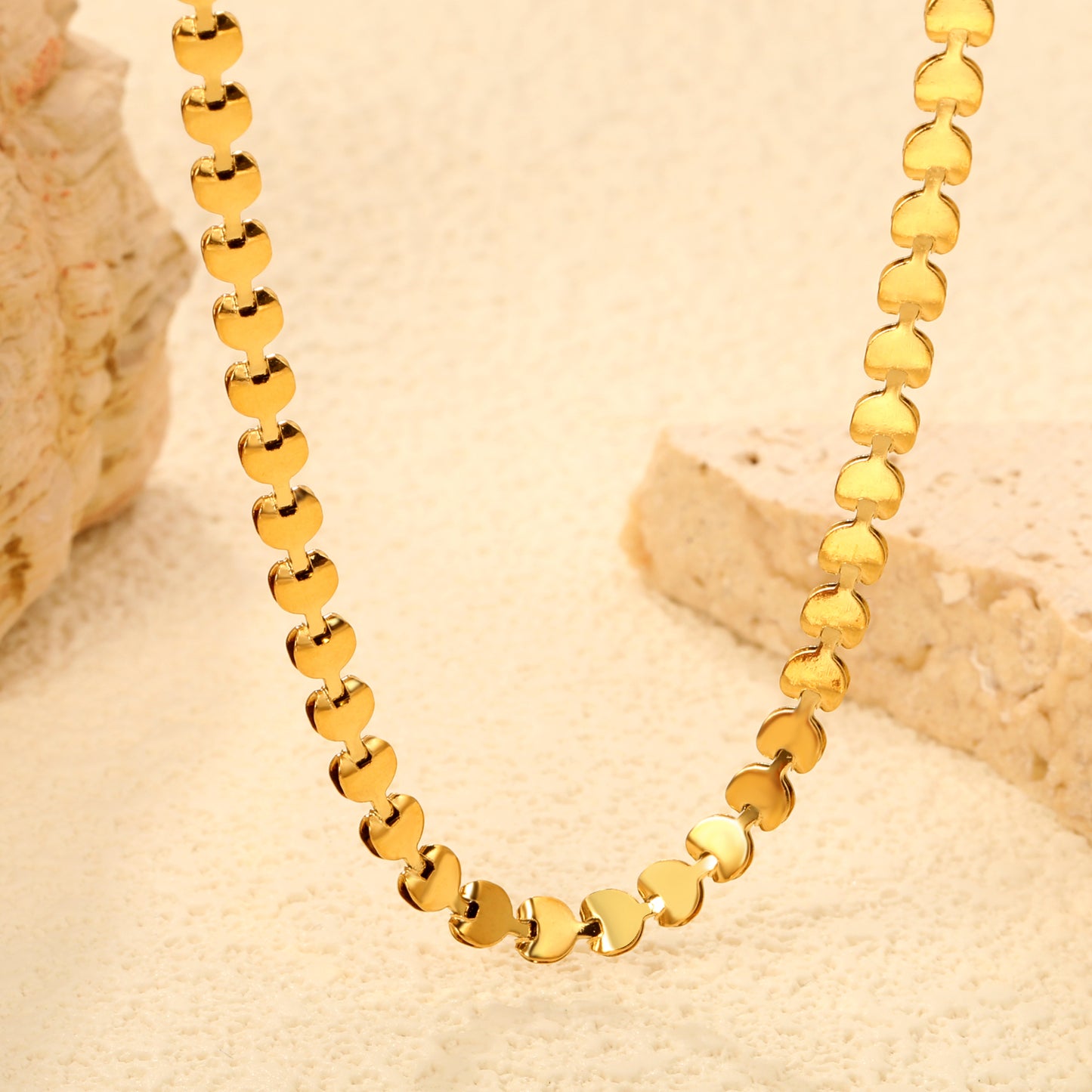 3.6*2.7mm 18k Gold Plated Stainless Steel Choker Simple Fish Bone 42+5cm Chain Necklace for Women Fashion Jewelry