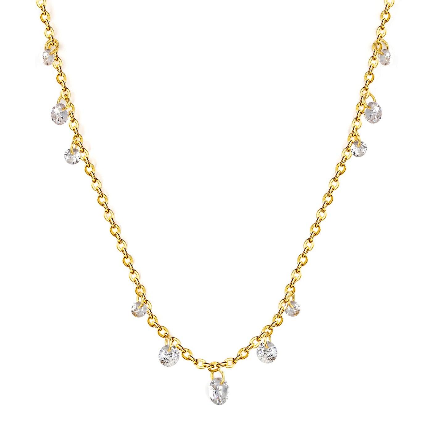 3+4+5mm round white zirconia necklace cross chain 40+5cm+6mm round plate Gold color