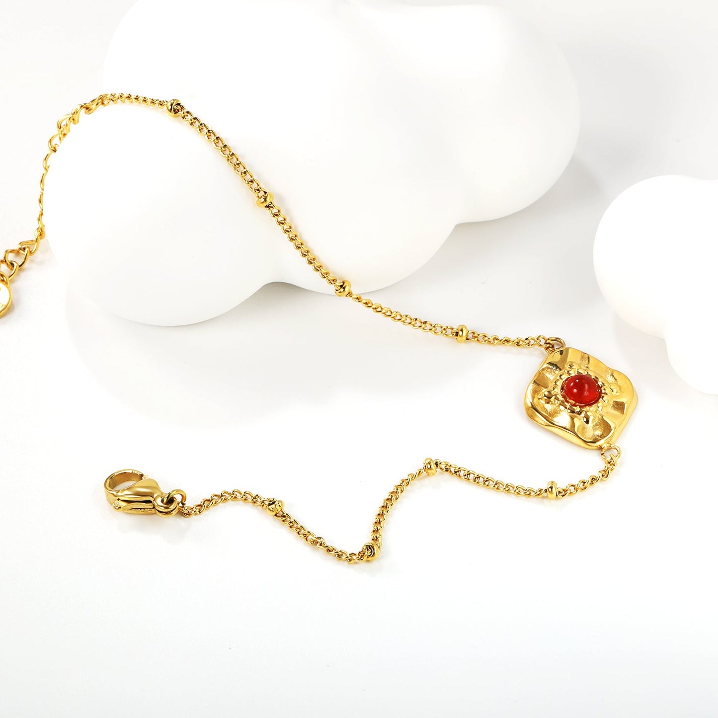 14*15.6mm rhombus with 4mm red stone bracelet 17+3cm gold color