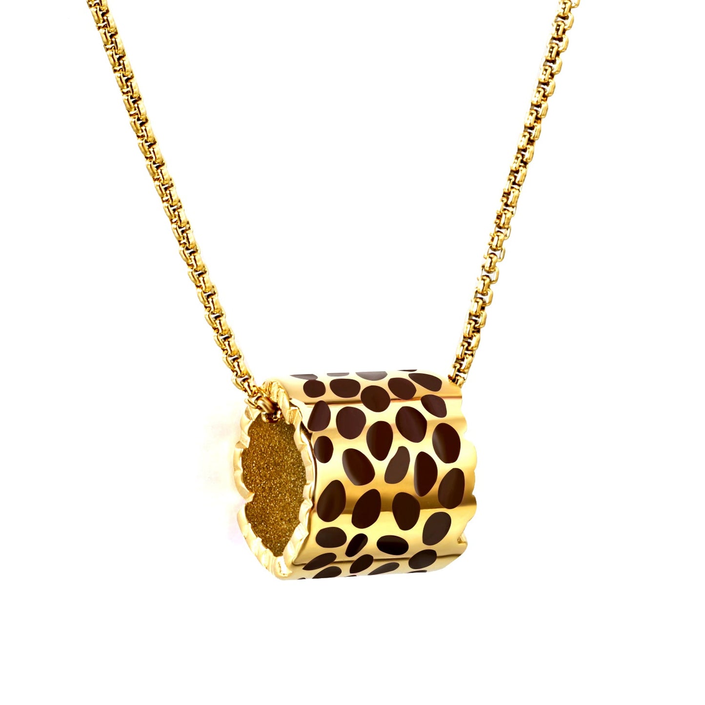 11*12mm hollow cylinder with light curry/pink/blue speckled oil drop pendant necklace 1.2 square pearl chain 40+5cm+6mm round piece gold color