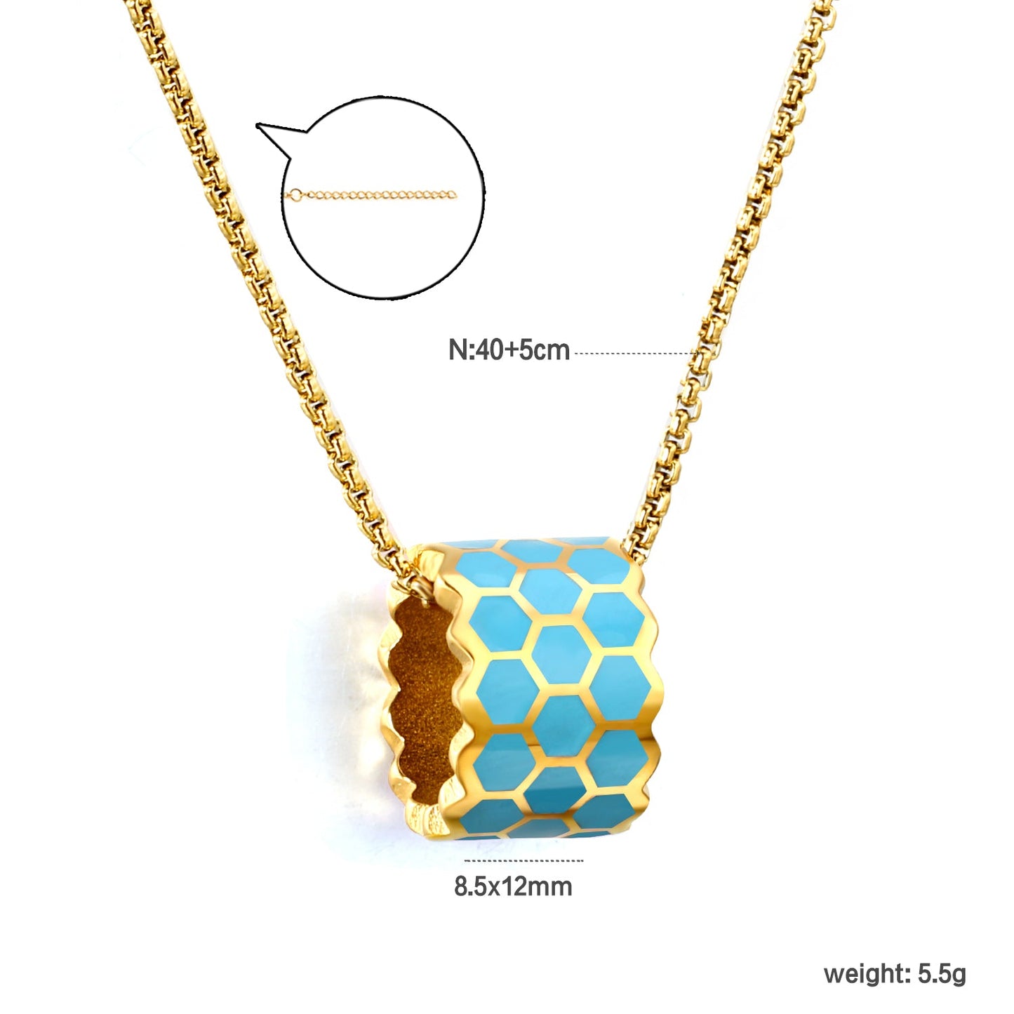 Thick 1.5*Wide 8.5*High 12mm Hollow Cylinder with Black/Pink/Blue Oil Drip Snake Pendant Necklace 1.2 Square Pearls Chain 40+5cm+6mm Round Piece Gold Color