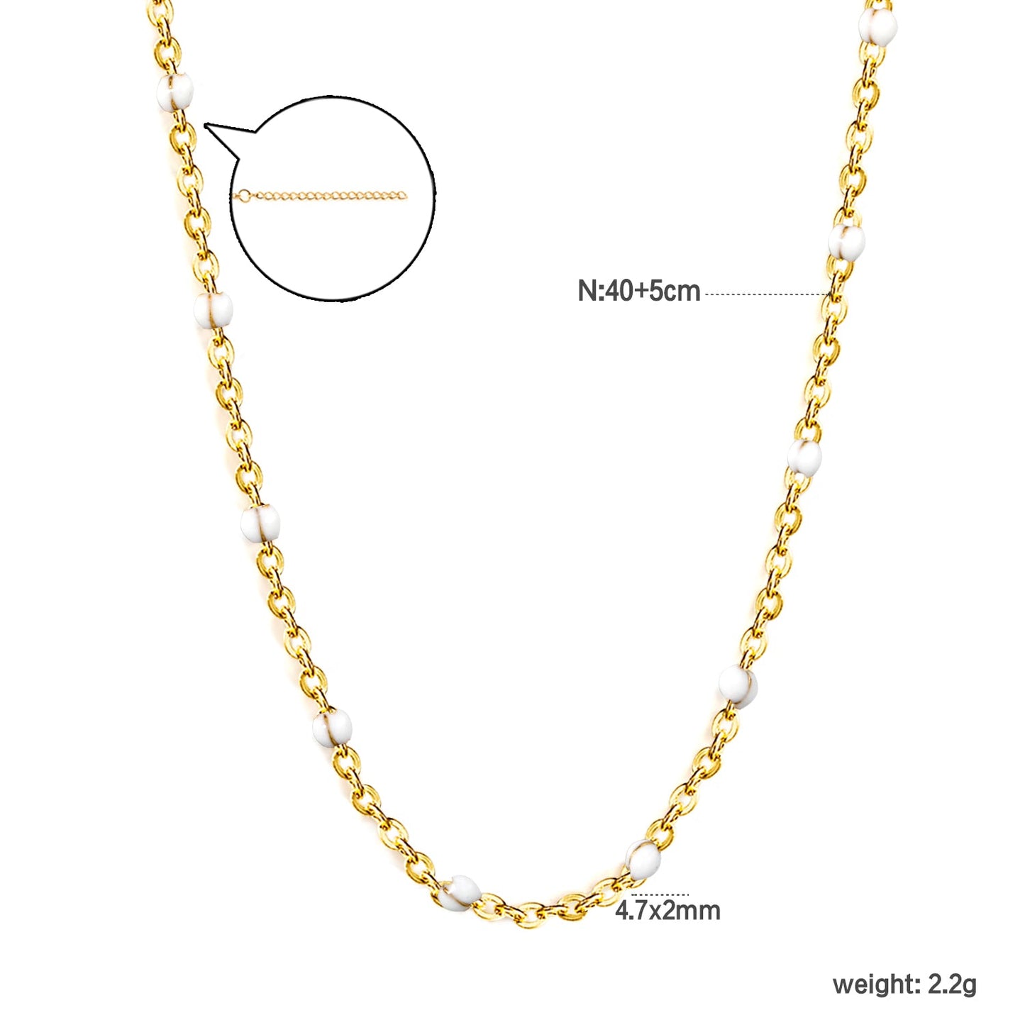 White/red/blue/mixed color dot drop glue necklace 0.4 cross chain 40+5cm+6mm round plate Gold color