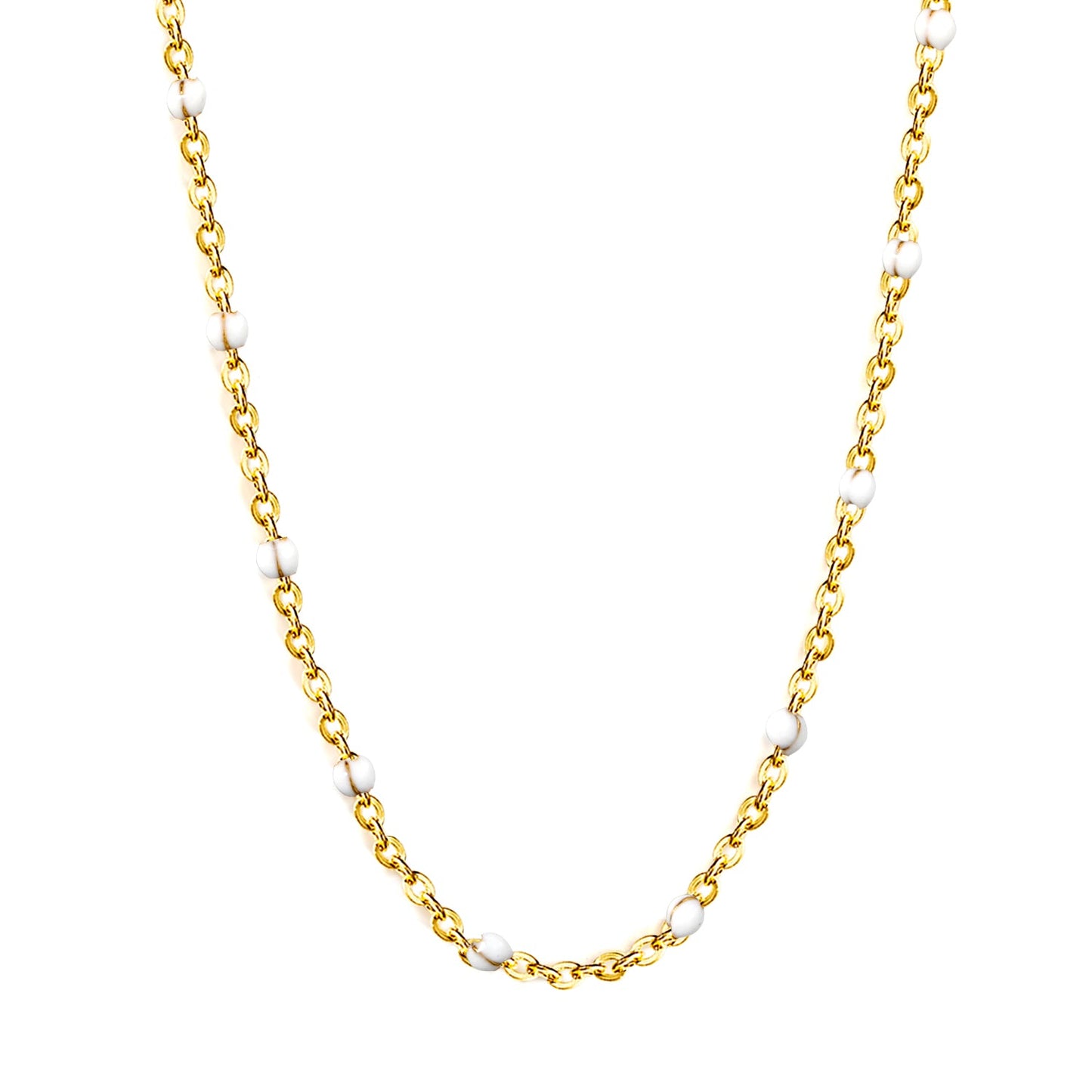 White/red/blue/mixed color dot drop glue necklace 0.4 cross chain 40+5cm+6mm round plate Gold color