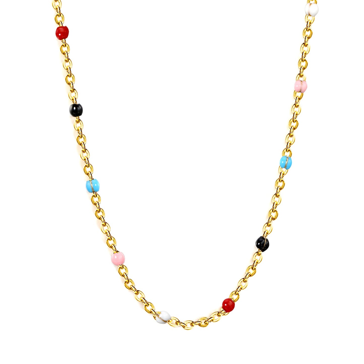 White/red/blue/mixed color dot drop glue necklace 0.4 cross chain 40+5cm+6mm round plate Gold color
