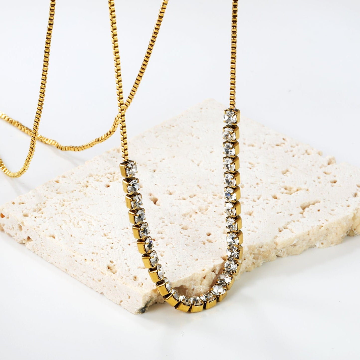 26pcs 3mm round white diamonds bunch necklace 1.2mm*74cm gold color