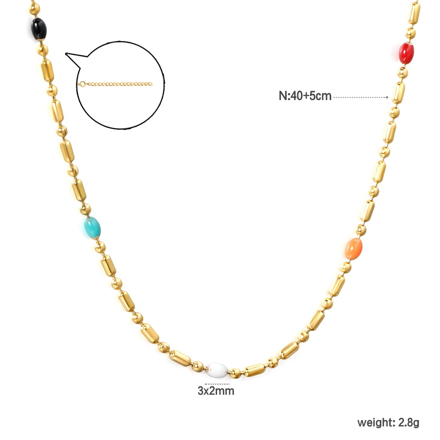 Mixed Color Dots Adhesive Necklace 40+5cm+6mm Round Plaque Golden