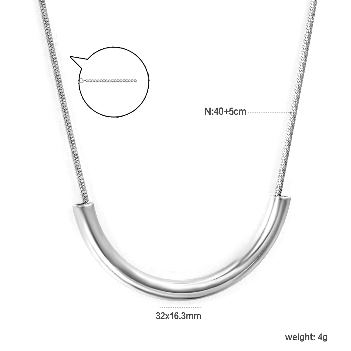 Wire 3*width 32*height 16.3mm flat U-shaped pendant necklace 40+5cm steel color/golden color