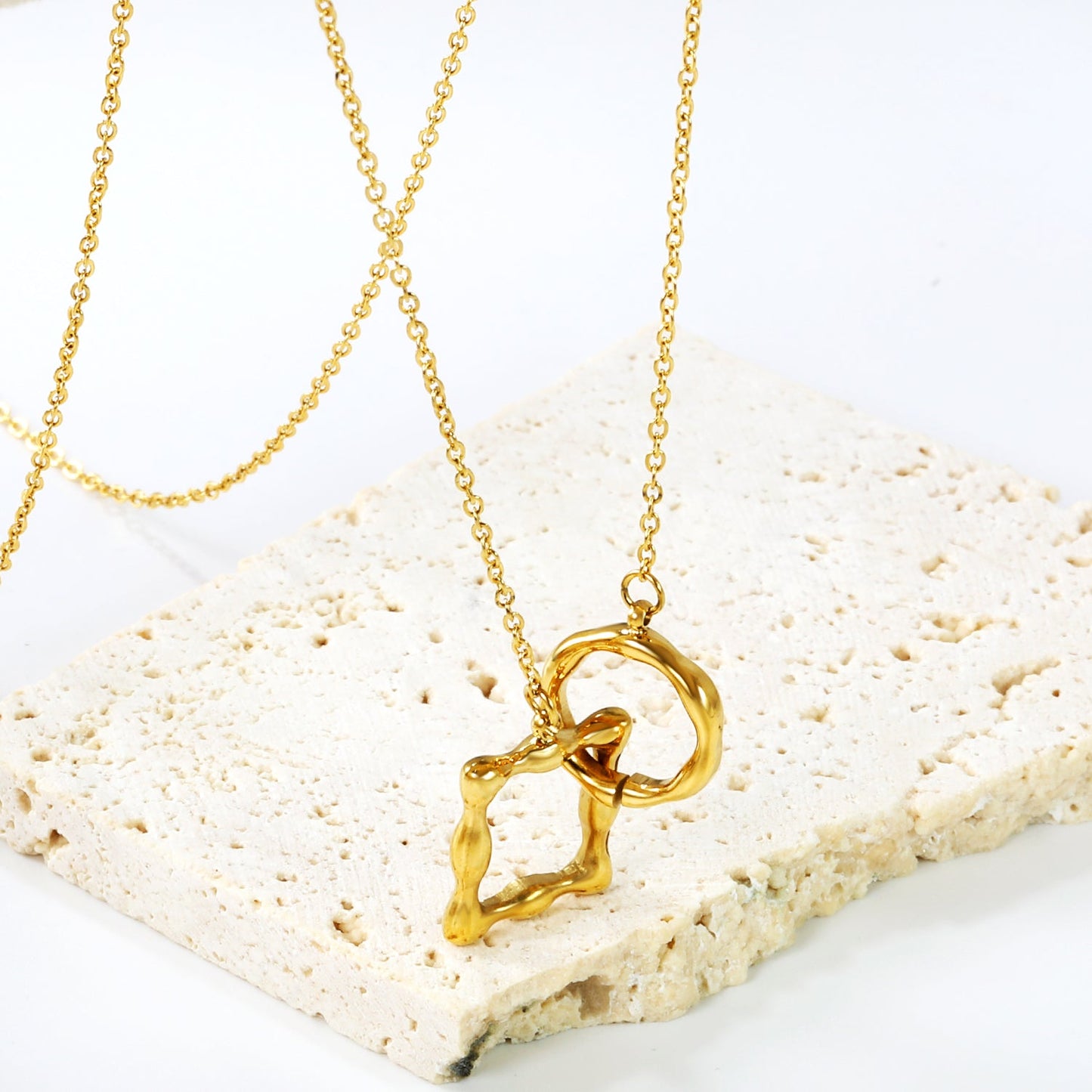 Irregular square round clasp pendant necklace 45+5cm gold color