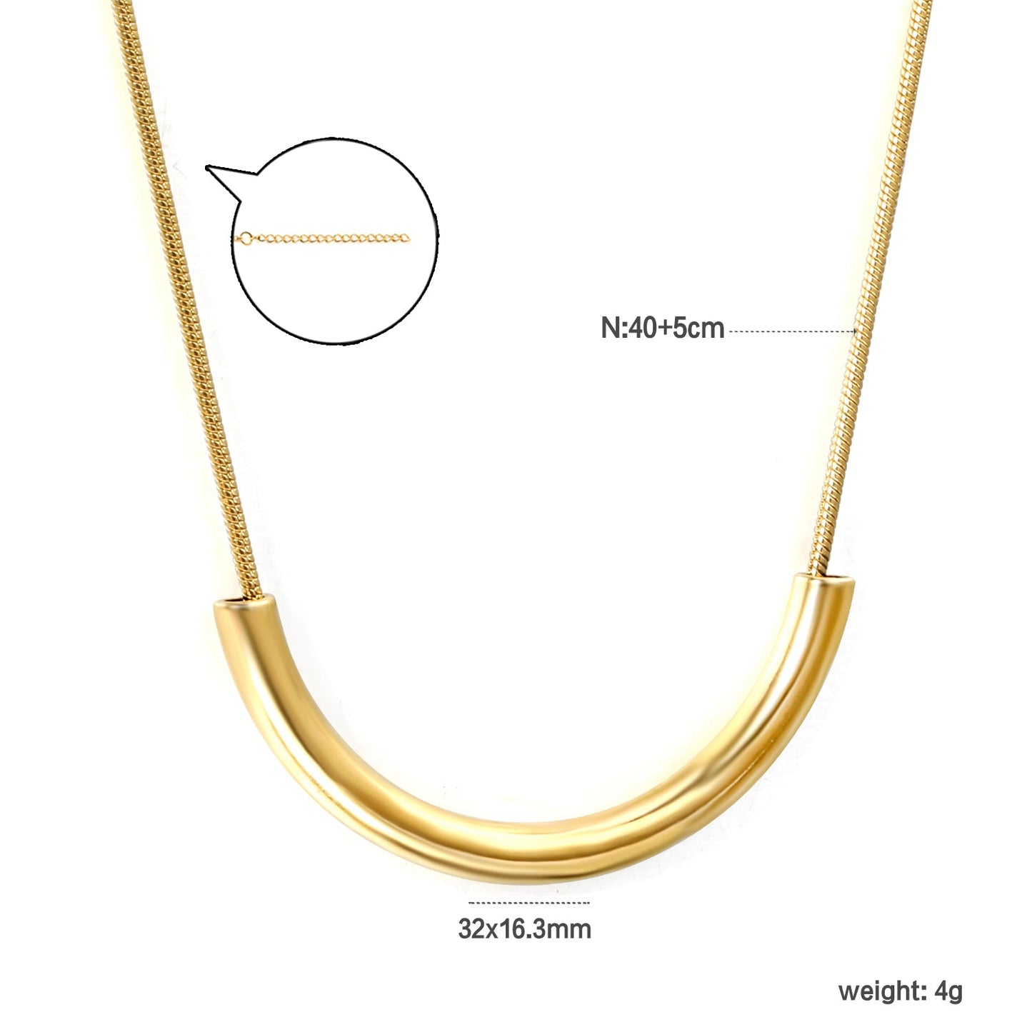 Wire 3*width 32*height 16.3mm flat U-shaped pendant necklace 40+5cm steel color/golden color